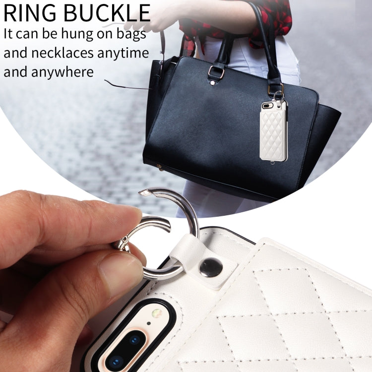 For iPhone 8 Plus / 7 Plus Rhombic Texture Card Bag Phone Case with Short Lanyard