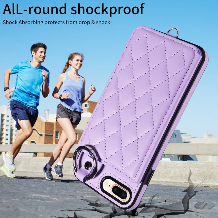 For iPhone 8 Plus / 7 Plus Rhombic Texture Card Bag Phone Case with Short Lanyard