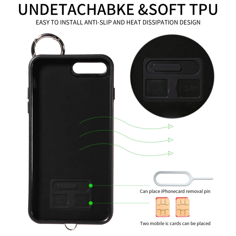 For iPhone 8 Plus / 7 Plus Rhombic Texture Card Bag Phone Case with Short Lanyard