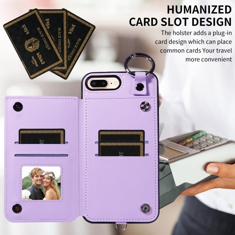 For iPhone 8 Plus / 7 Plus Rhombic Texture Card Bag Phone Case with Short Lanyard