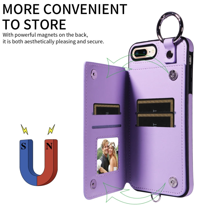 For iPhone 8 Plus / 7 Plus Rhombic Texture Card Bag Phone Case with Short Lanyard