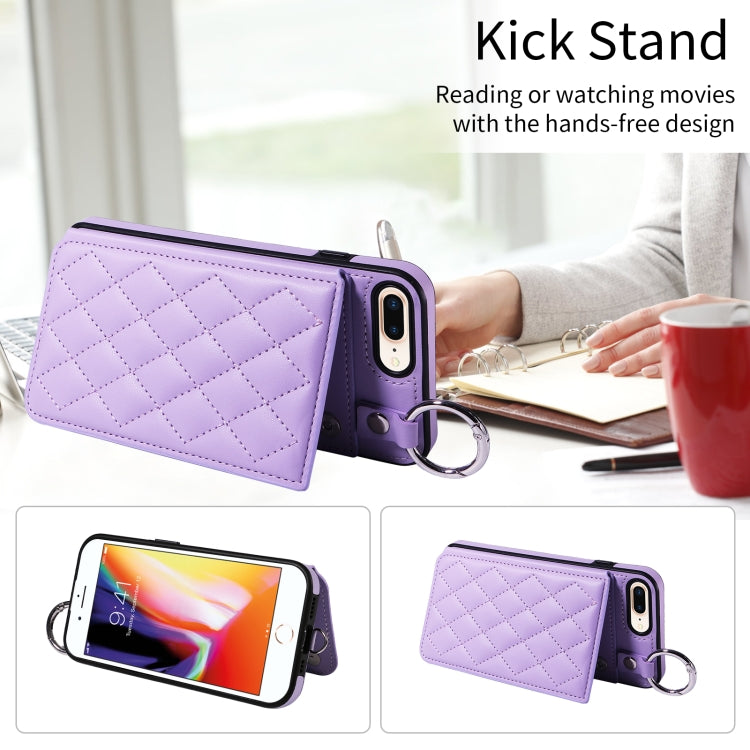 For iPhone 8 Plus / 7 Plus Rhombic Texture Card Bag Phone Case with Short Lanyard