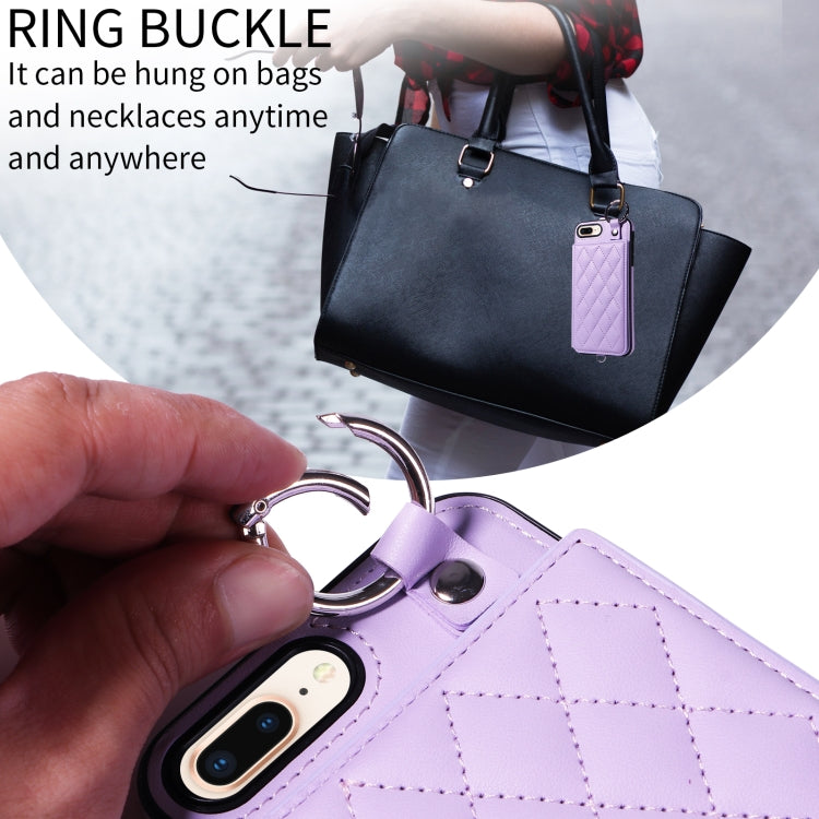 For iPhone 8 Plus / 7 Plus Rhombic Texture Card Bag Phone Case with Short Lanyard