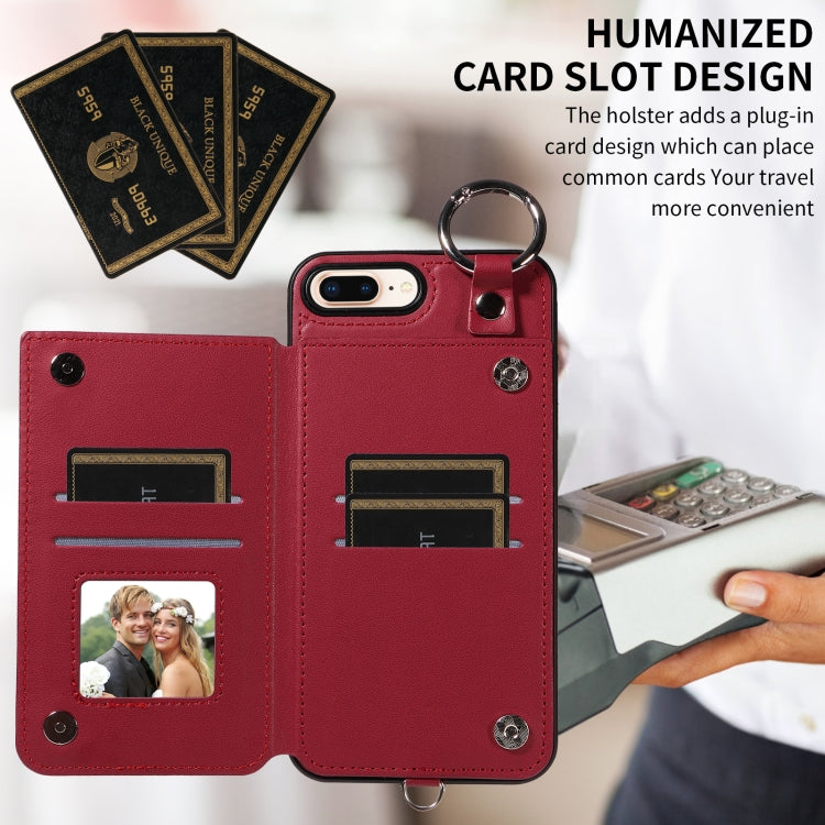 For iPhone 8 Plus / 7 Plus Rhombic Texture Card Bag Phone Case with Short Lanyard