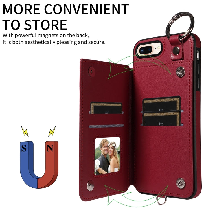 For iPhone 8 Plus / 7 Plus Rhombic Texture Card Bag Phone Case with Short Lanyard