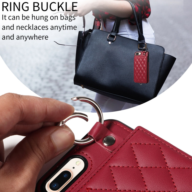 For iPhone 8 Plus / 7 Plus Rhombic Texture Card Bag Phone Case with Short Lanyard