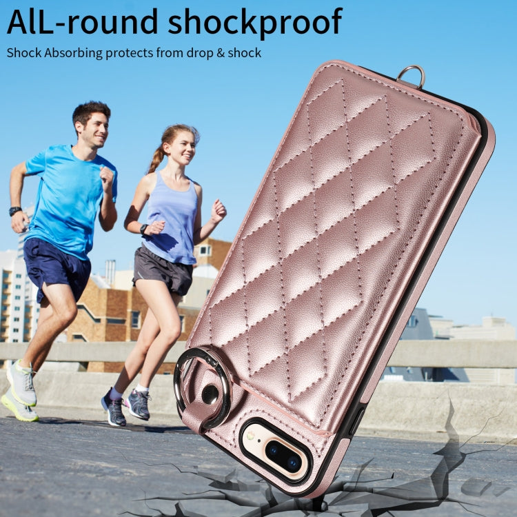 For iPhone 8 Plus / 7 Plus Rhombic Texture Card Bag Phone Case with Short Lanyard