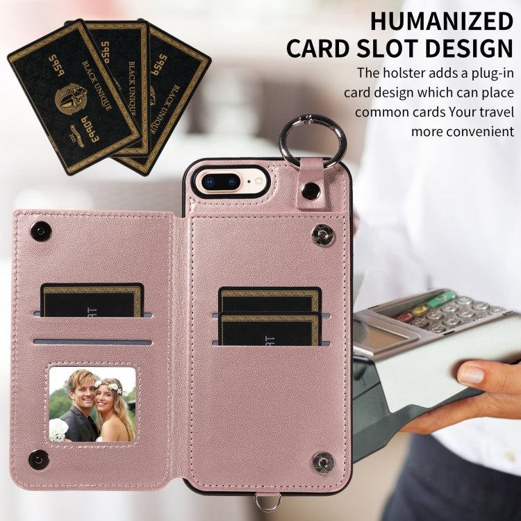 For iPhone 8 Plus / 7 Plus Rhombic Texture Card Bag Phone Case with Short Lanyard