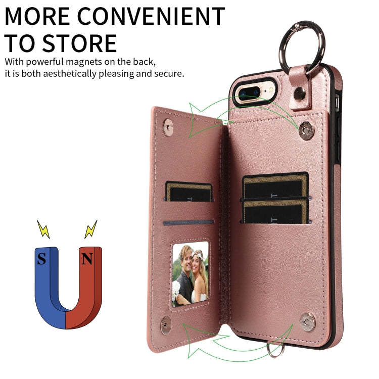 For iPhone 8 Plus / 7 Plus Rhombic Texture Card Bag Phone Case with Short Lanyard