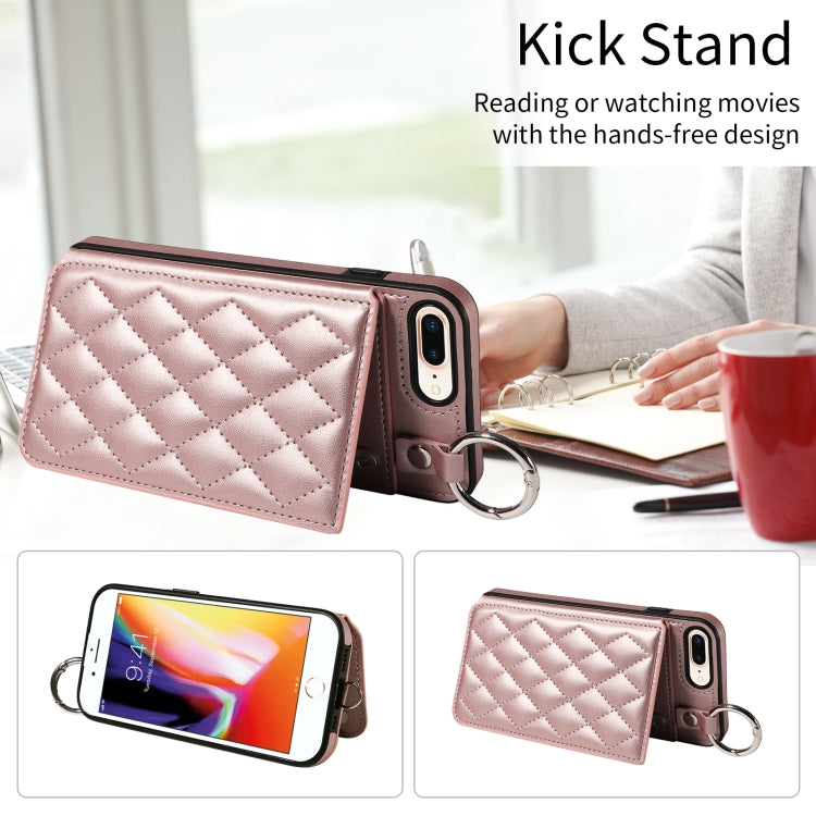 For iPhone 8 Plus / 7 Plus Rhombic Texture Card Bag Phone Case with Short Lanyard
