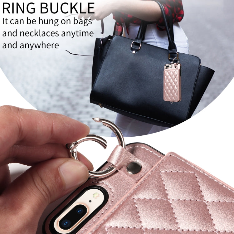 For iPhone 8 Plus / 7 Plus Rhombic Texture Card Bag Phone Case with Short Lanyard