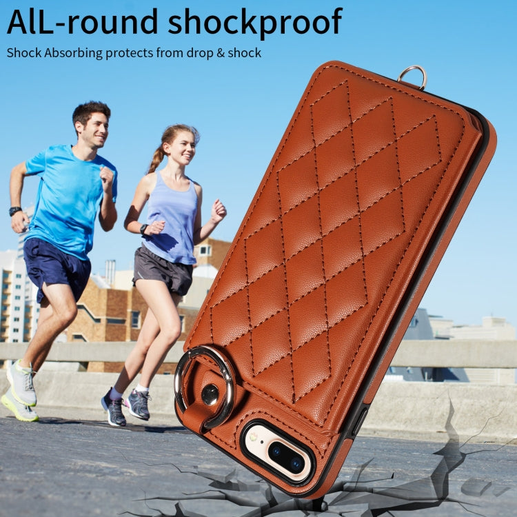 For iPhone 8 Plus / 7 Plus Rhombic Texture Card Bag Phone Case with Short Lanyard