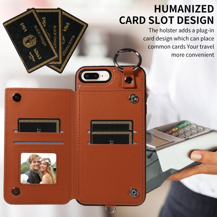 For iPhone 8 Plus / 7 Plus Rhombic Texture Card Bag Phone Case with Short Lanyard