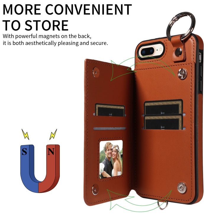 For iPhone 8 Plus / 7 Plus Rhombic Texture Card Bag Phone Case with Short Lanyard