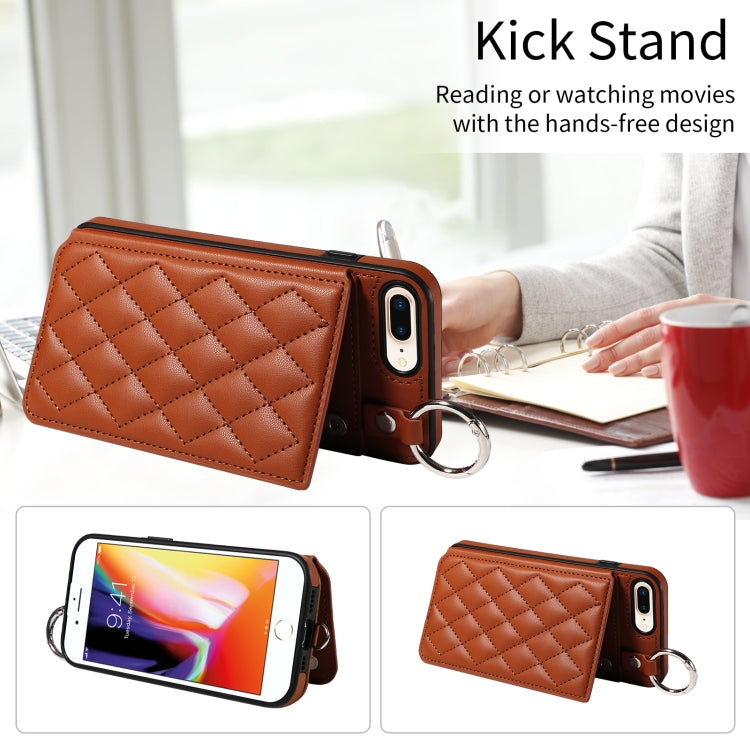 For iPhone 8 Plus / 7 Plus Rhombic Texture Card Bag Phone Case with Short Lanyard