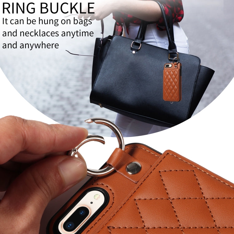 For iPhone 8 Plus / 7 Plus Rhombic Texture Card Bag Phone Case with Short Lanyard