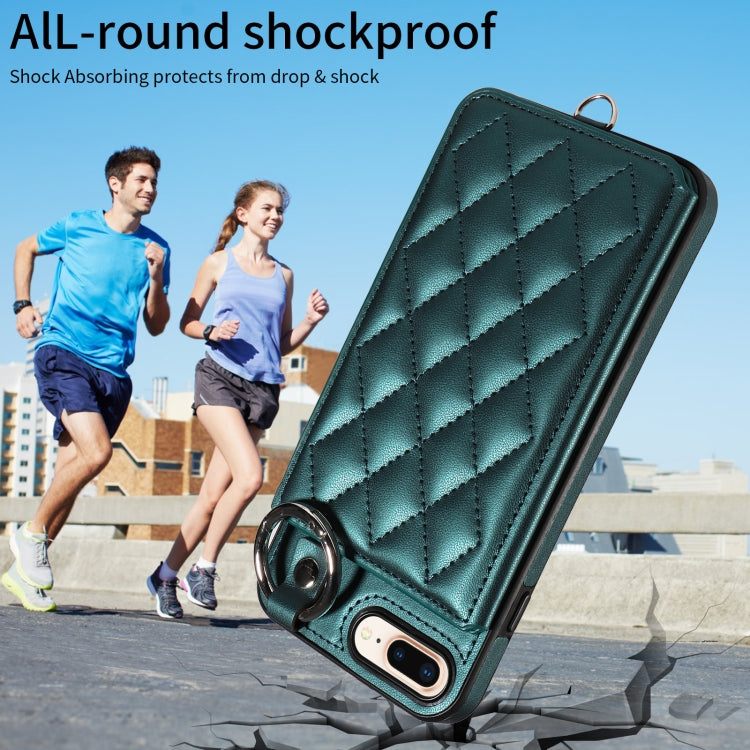 For iPhone 8 Plus / 7 Plus Rhombic Texture Card Bag Phone Case with Short Lanyard