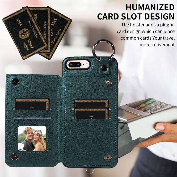 For iPhone 8 Plus / 7 Plus Rhombic Texture Card Bag Phone Case with Short Lanyard