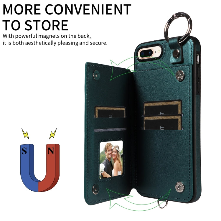 For iPhone 8 Plus / 7 Plus Rhombic Texture Card Bag Phone Case with Short Lanyard