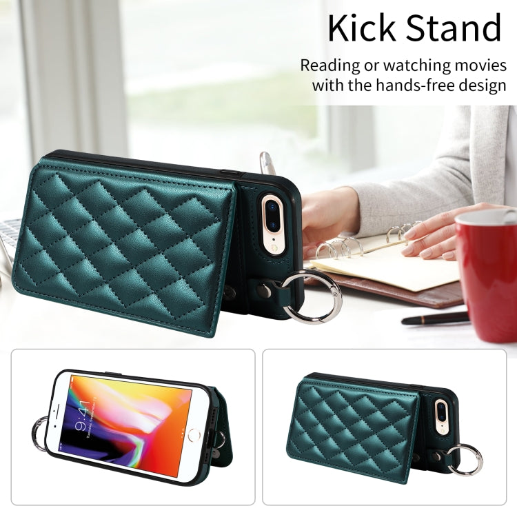 For iPhone 8 Plus / 7 Plus Rhombic Texture Card Bag Phone Case with Short Lanyard