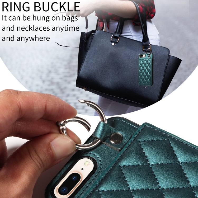 For iPhone 8 Plus / 7 Plus Rhombic Texture Card Bag Phone Case with Short Lanyard