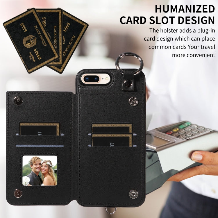 For iPhone 8 Plus / 7 Plus Rhombic Texture Card Bag Phone Case with Short Lanyard