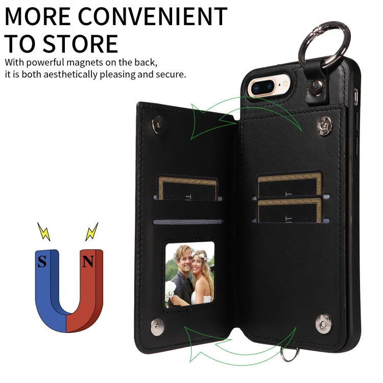For iPhone 8 Plus / 7 Plus Rhombic Texture Card Bag Phone Case with Short Lanyard