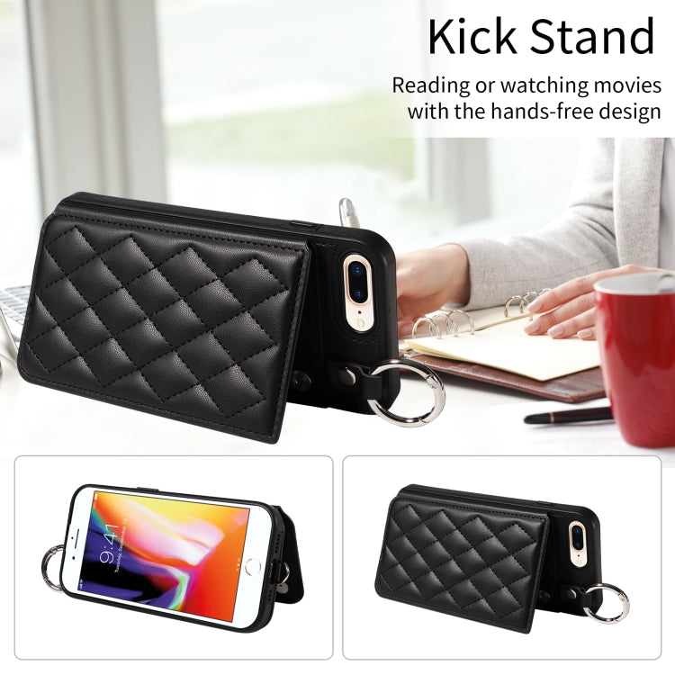 For iPhone 8 Plus / 7 Plus Rhombic Texture Card Bag Phone Case with Short Lanyard