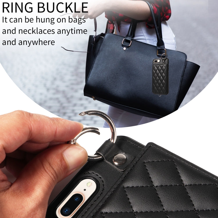 For iPhone 8 Plus / 7 Plus Rhombic Texture Card Bag Phone Case with Short Lanyard