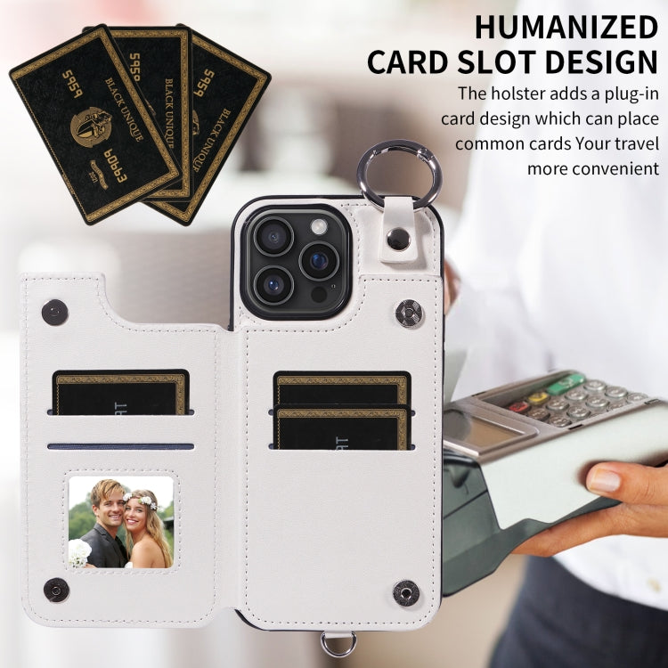 For iPhone 16 Pro Max Rhombic Texture Card Bag Phone Case with Short Lanyard