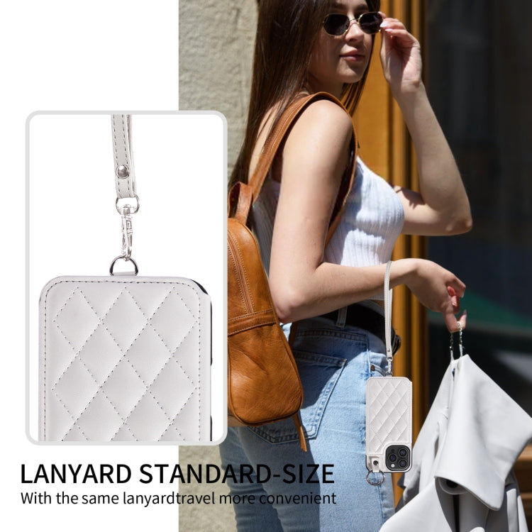 For iPhone 16 Pro Max Rhombic Texture Card Bag Phone Case with Short Lanyard