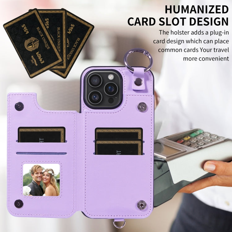 For iPhone 16 Pro Max Rhombic Texture Card Bag Phone Case with Short Lanyard