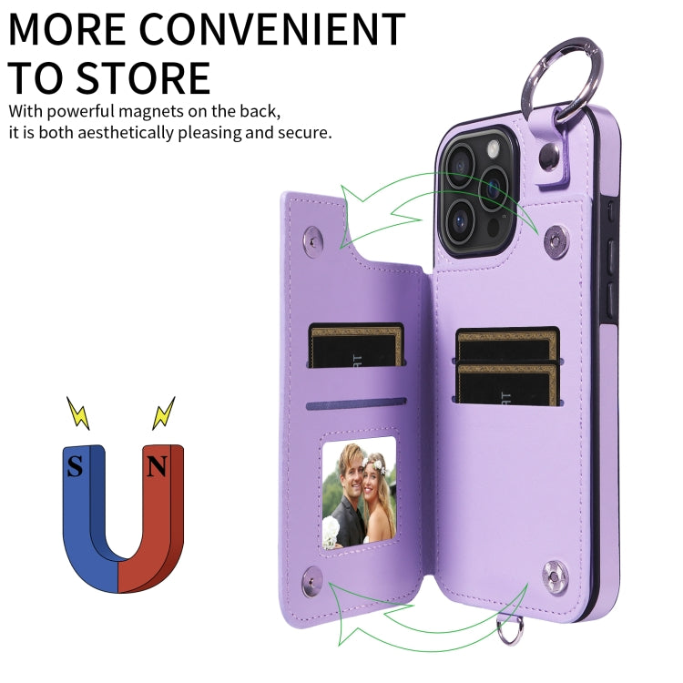 For iPhone 16 Pro Max Rhombic Texture Card Bag Phone Case with Short Lanyard