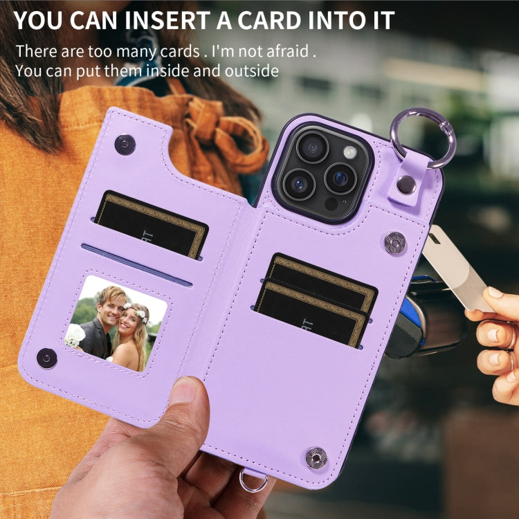 For iPhone 16 Pro Max Rhombic Texture Card Bag Phone Case with Short Lanyard