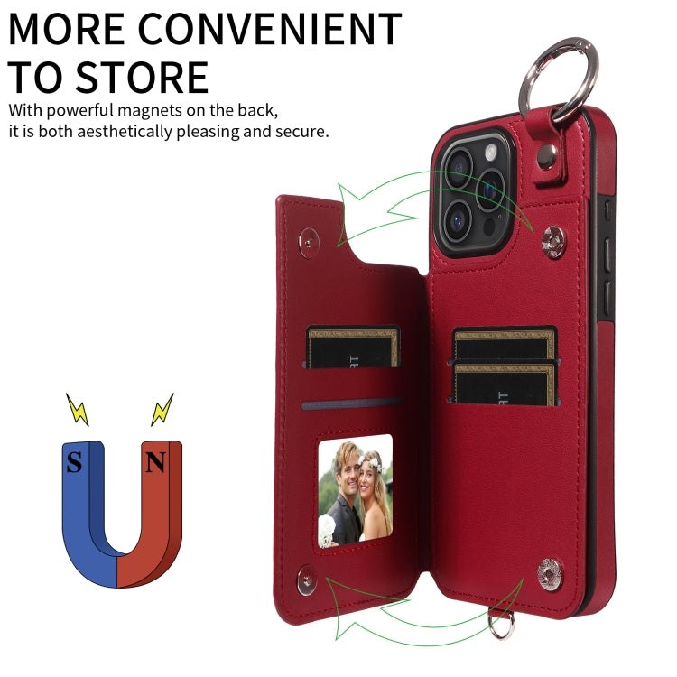For iPhone 16 Pro Max Rhombic Texture Card Bag Phone Case with Short Lanyard