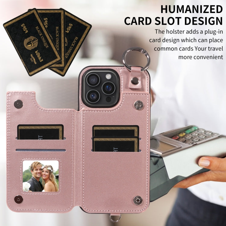 For iPhone 16 Pro Max Rhombic Texture Card Bag Phone Case with Short Lanyard