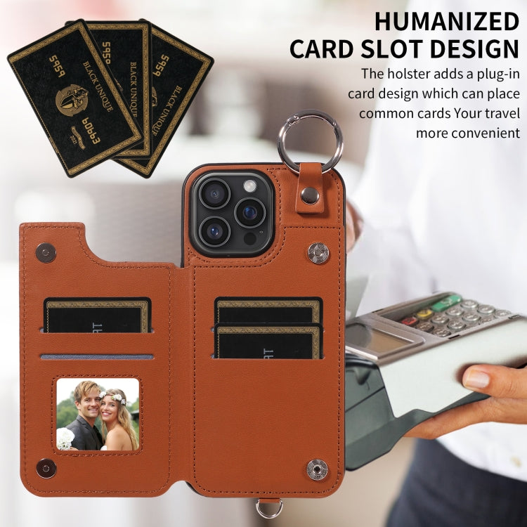 For iPhone 16 Pro Max Rhombic Texture Card Bag Phone Case with Short Lanyard