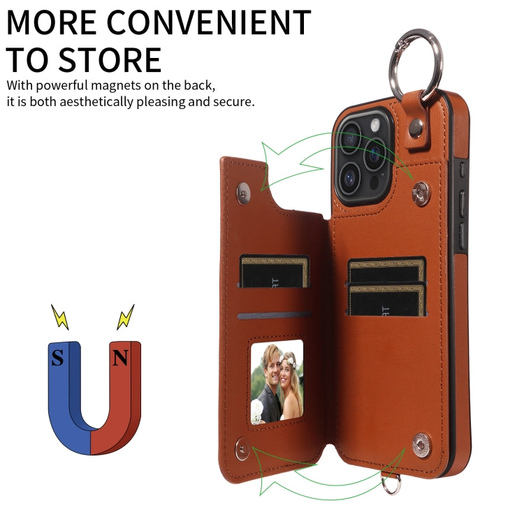 For iPhone 16 Pro Max Rhombic Texture Card Bag Phone Case with Short Lanyard