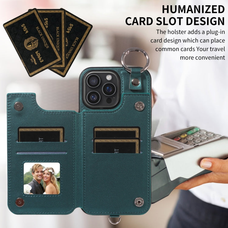 For iPhone 16 Pro Max Rhombic Texture Card Bag Phone Case with Short Lanyard