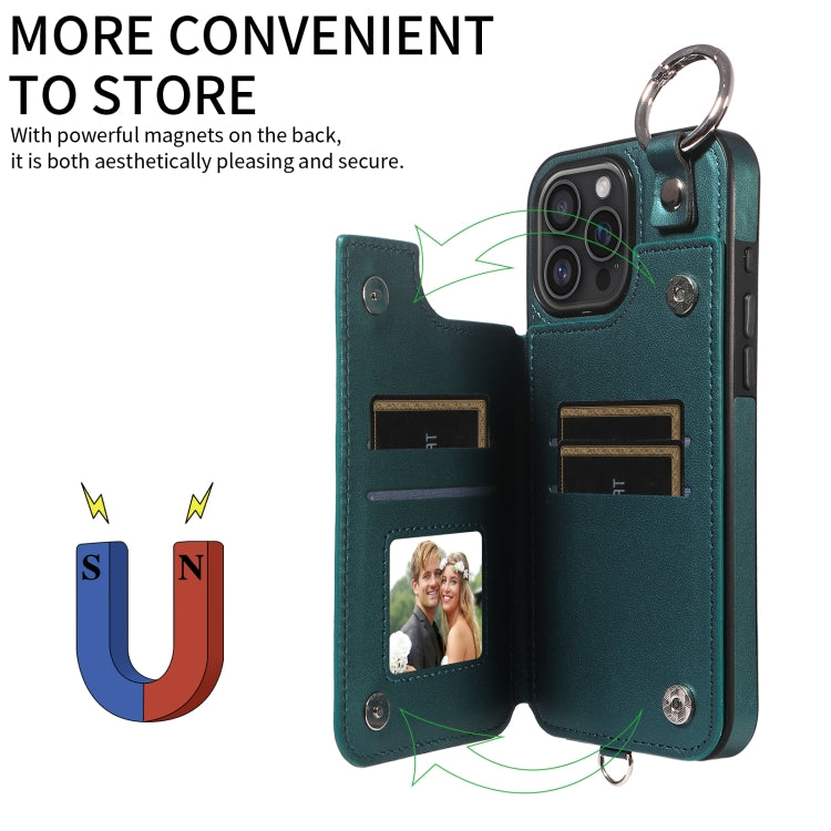 For iPhone 16 Pro Max Rhombic Texture Card Bag Phone Case with Short Lanyard