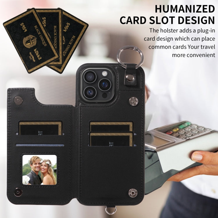 For iPhone 16 Pro Max Rhombic Texture Card Bag Phone Case with Short Lanyard