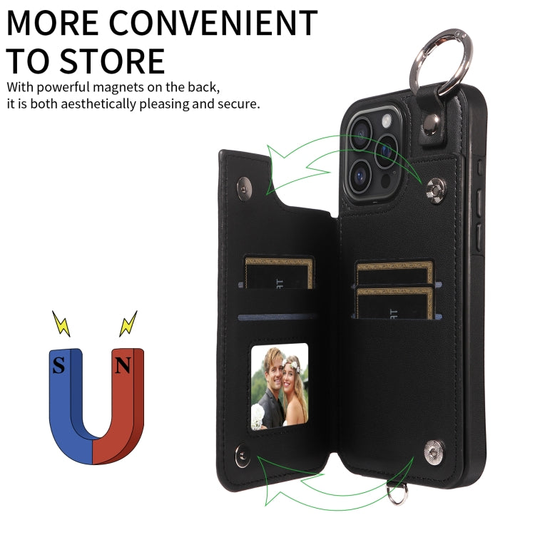 For iPhone 16 Pro Max Rhombic Texture Card Bag Phone Case with Short Lanyard