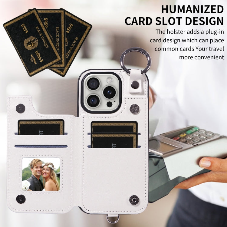 For iPhone 16 Pro Rhombic Texture Card Bag Phone Case with Short Lanyard