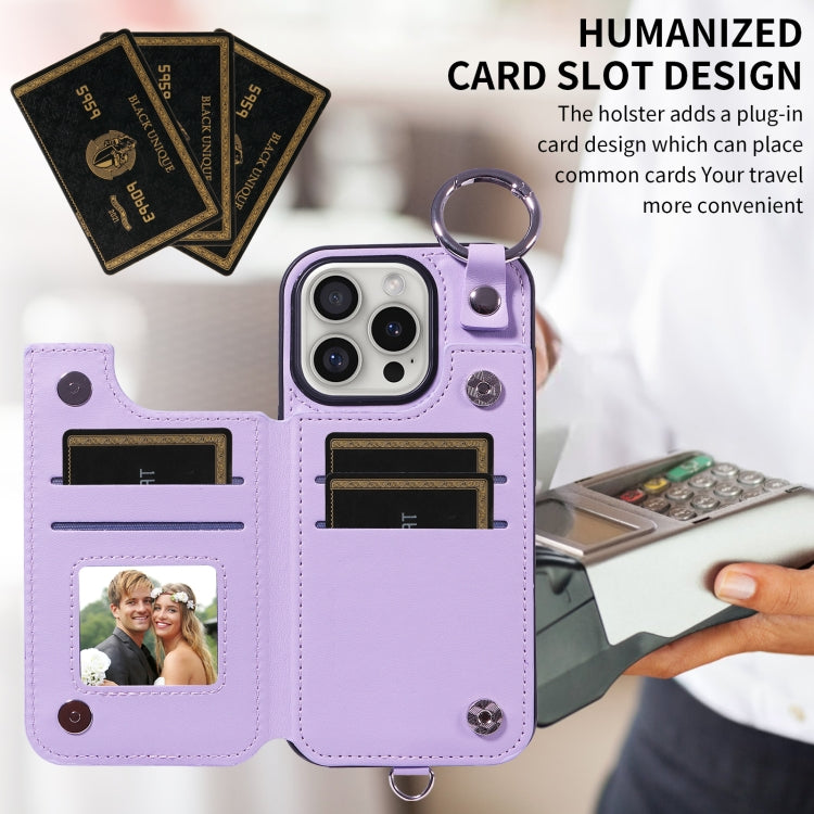For iPhone 16 Pro Rhombic Texture Card Bag Phone Case with Short Lanyard