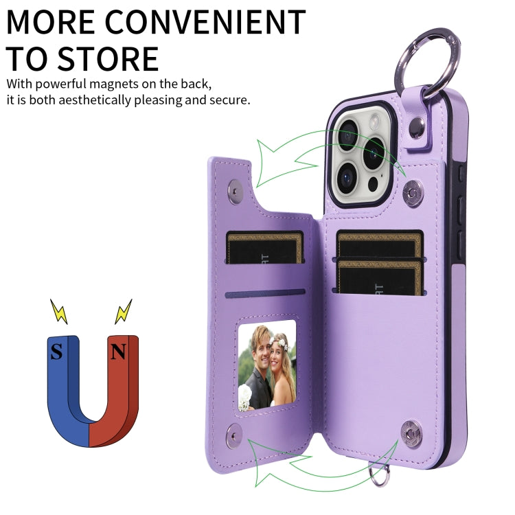 For iPhone 16 Pro Rhombic Texture Card Bag Phone Case with Short Lanyard