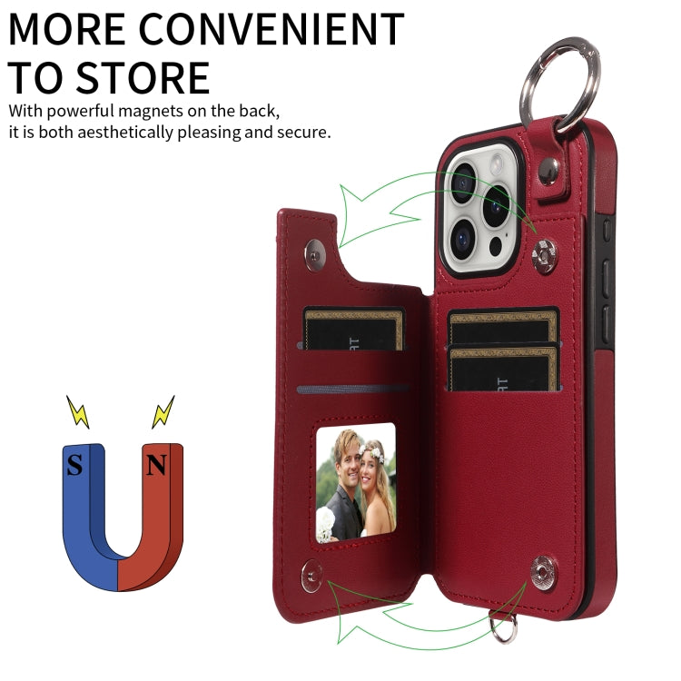 For iPhone 16 Pro Rhombic Texture Card Bag Phone Case with Short Lanyard
