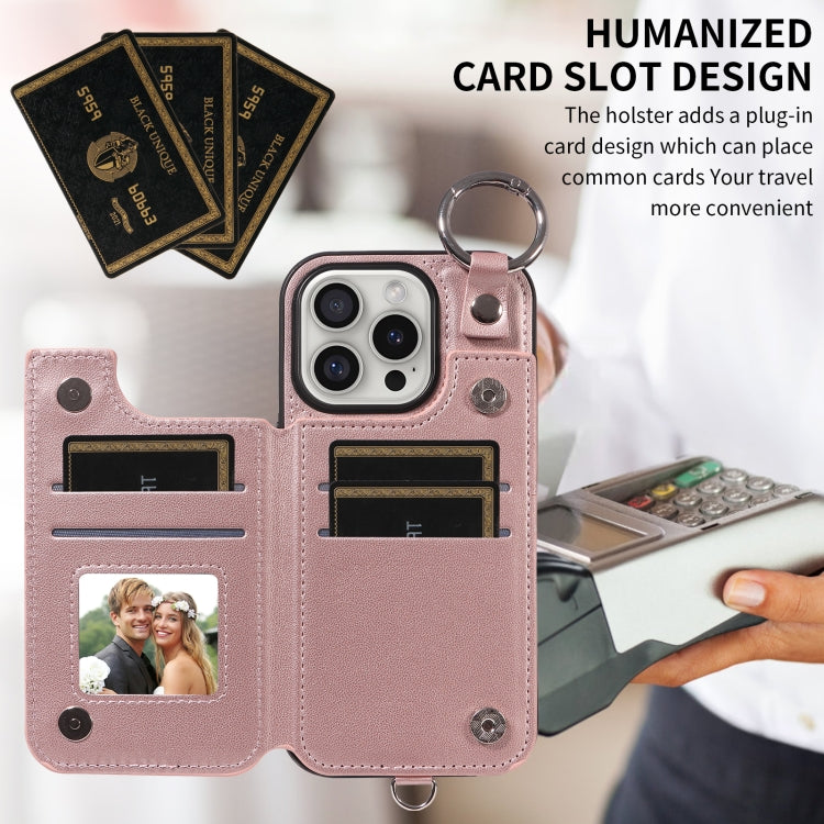 For iPhone 16 Pro Rhombic Texture Card Bag Phone Case with Short Lanyard