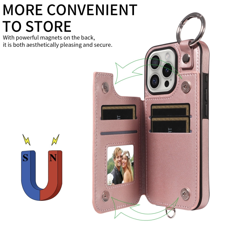For iPhone 16 Pro Rhombic Texture Card Bag Phone Case with Short Lanyard