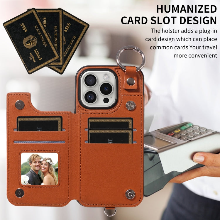 For iPhone 16 Pro Rhombic Texture Card Bag Phone Case with Short Lanyard