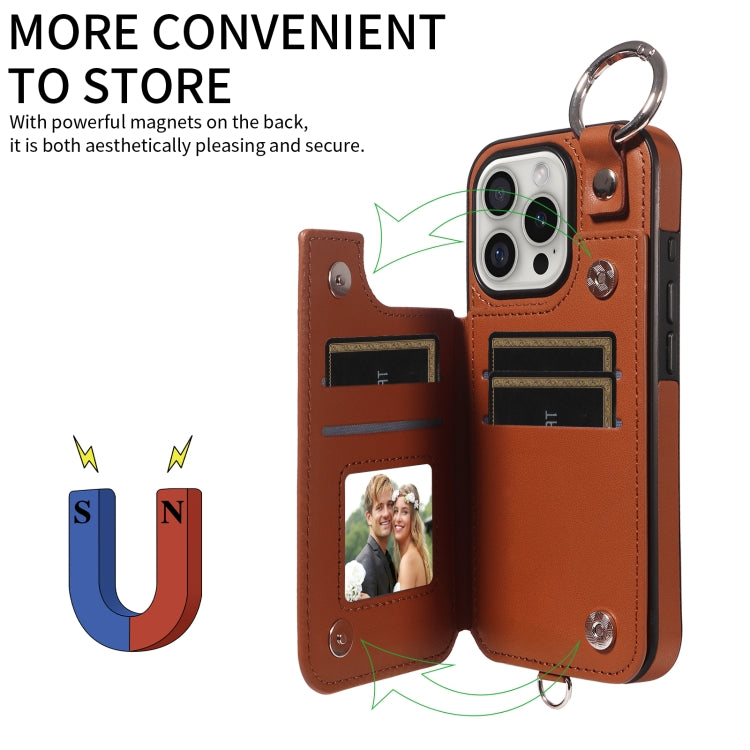 For iPhone 16 Pro Rhombic Texture Card Bag Phone Case with Short Lanyard